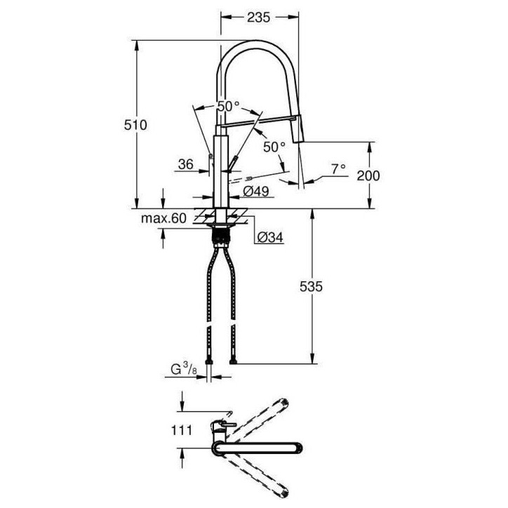 GROHE Mitigeur évier Concetto 31491000 - Bec orientable professionnel - Rotation 360° - Limiteur de température et de débit