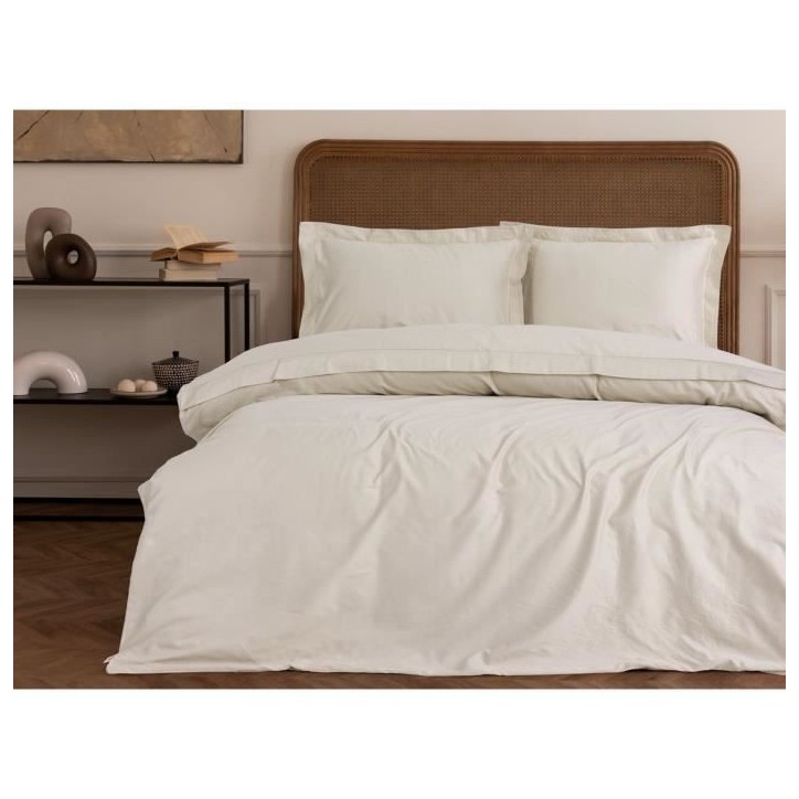Parure de lit - 1 housse de couette 220 x 240 cm + 2 taies d'oreiller 60 x 60 cm - Satiné 100% coton - Beige
