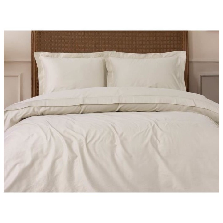 Parure de lit - 1 housse de couette 220 x 240 cm + 2 taies d'oreiller 60 x 60 cm - Satiné 100% coton - Beige