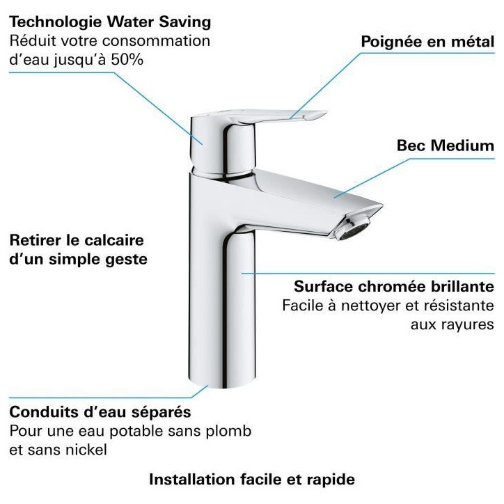 Mitigeur monocommande Lavabo GROHE - Taille M - Economie d'eau - Chromé Mitigeur monocommande Lavabo GROHE - Taille M - Economie d'eau - Chromé