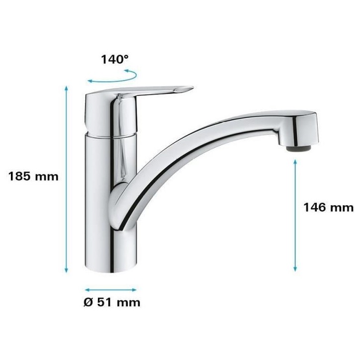 GROHE QUICKFIX Robinet de cuisine monocommande Evier Start Chromé 31138002 GROHE QUICKFIX Robinet de cuisine monocommande Evier Start Chromé 31138002