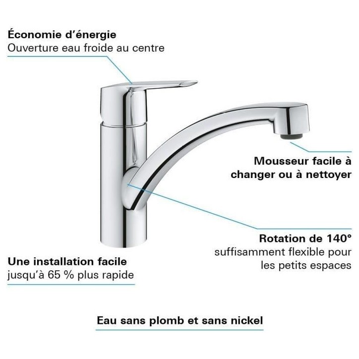 GROHE QUICKFIX Robinet de cuisine monocommande Evier Start Chromé 31138002 GROHE QUICKFIX Robinet de cuisine monocommande Evier Start Chromé 31138002