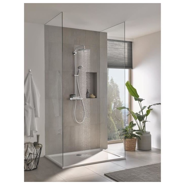 GROHE Colonne de douche mitigeur thermostatique Vitalio Joy 260, tete de douche 260mm, douchette 3 jets, chromé, 26403002