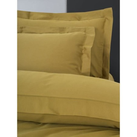 Parure de lit - 1 housse de couette 220 x 240 cm + 2 taies d'oreiller 60 x 60 cm - Satiné 100% coton - Moutarde