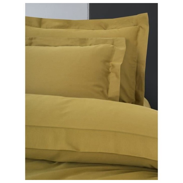 Parure de lit - 1 housse de couette 220 x 240 cm + 2 taies d'oreiller 60 x 60 cm - Satiné 100% coton - Moutarde