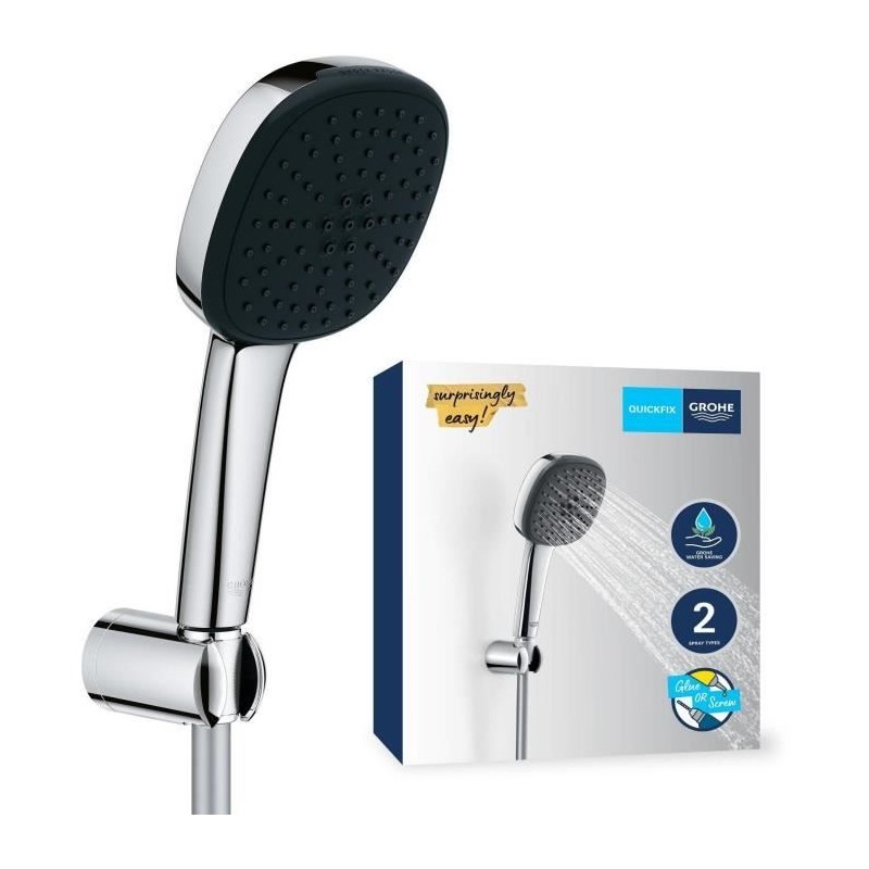 Ensemble de douche avec pommeau 2 jets, support et flexible - GROHE Vi