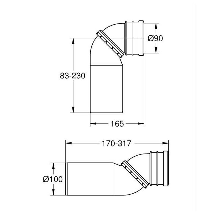 Pipe d'évacuation WC - GROHE - Orientable 90° - Rapid SL - Pour réservoirs encastrés universels ou les bâtis-supports équi Pipe d'évacuation WC - GROHE - Orientable 90° - Rapid SL - Pour réservoirs encastrés universels ou les bâtis-supports équi