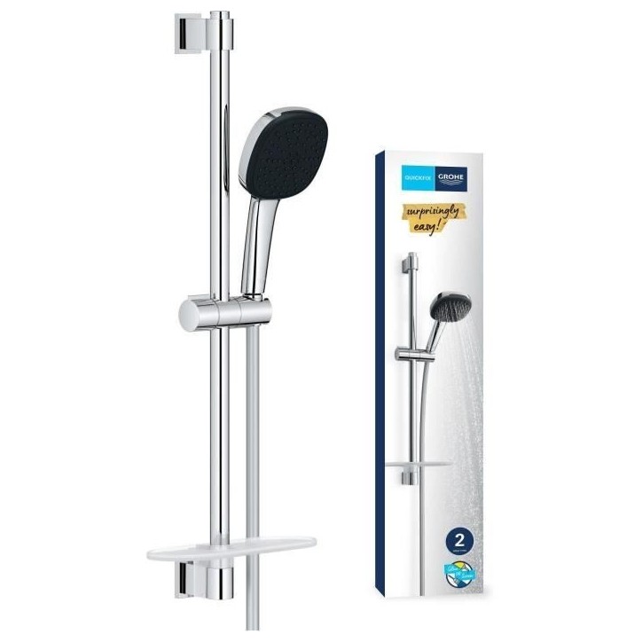 Ensemble de douche avec pommeau 2 jets, barre, flexible et tablette - GROHE Vitalio Comfort 110 26929001 - Economie d'eau - Chro Ensemble de douche avec pommeau 2 jets, barre, flexible et tablette - GROHE Vitalio Comfort 110 26929001 - Economie d'eau - Chro