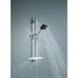Ensemble de douche avec pommeau 2 jets, barre, flexible et tablette -