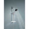 Ensemble de douche avec pommeau 2 jets, barre, flexible et tablette -