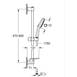Ensemble de douche avec pommeau 2 jets, barre, flexible et tablette -