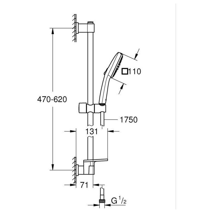 Ensemble de douche avec pommeau 2 jets, barre, flexible et tablette - GROHE Vitalio Comfort 110 26929001 - Economie d'eau - Chro Ensemble de douche avec pommeau 2 jets, barre, flexible et tablette - GROHE Vitalio Comfort 110 26929001 - Economie d'eau - Chro