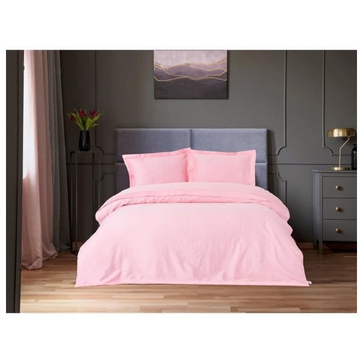 Parure de lit - 1 housse de couette 220 x 240 cm + 2 taies d'oreiller 60 x 60 cm - Satiné 100% coton - Rose