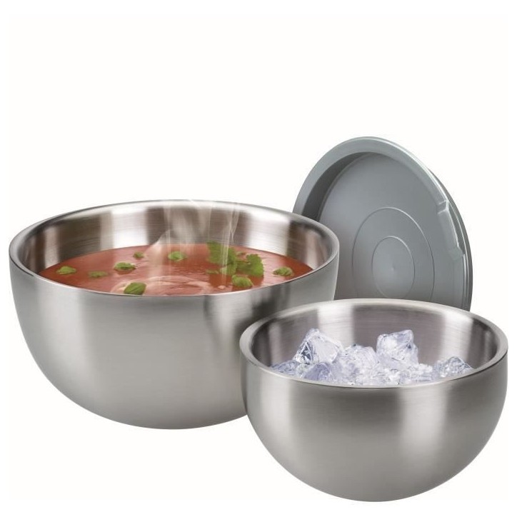 Saladier isotherme - GSW - 30 cm - Acier inoxydable - 5,50 L - Couvercle étanche - Double paroi