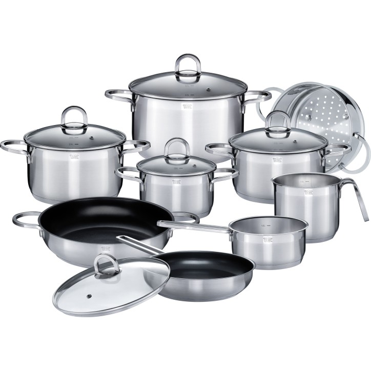 Batterie de cuisine - Induction - GSW - ALARA - Acier inoxydable massif 18/10 - 14 pieces