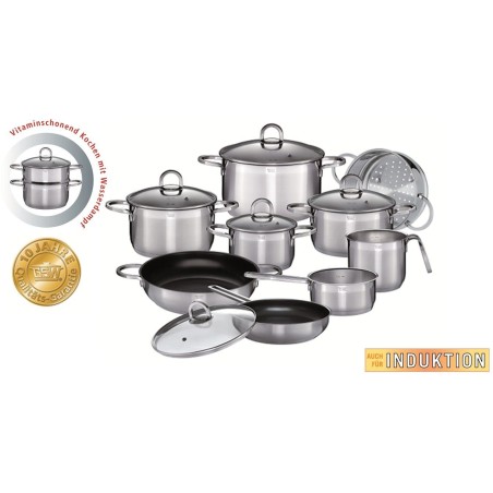 Batterie de cuisine - Induction - GSW - ALARA - Acier inoxydable massif 18/10 - 14 pieces