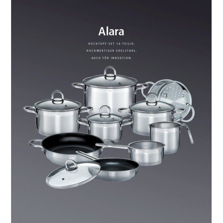 Batterie de cuisine - Induction - GSW - ALARA - Acier inoxydable massif 18/10 - 14 pieces