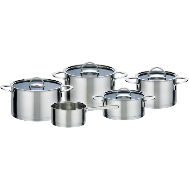 GSW Elegance - Batterie de cuisine 9 pieces en acier inoxydable - Tous feux dont induction GSW Elegance - Batterie de cuisine 9 pieces en acier inoxydable - Tous feux dont induction