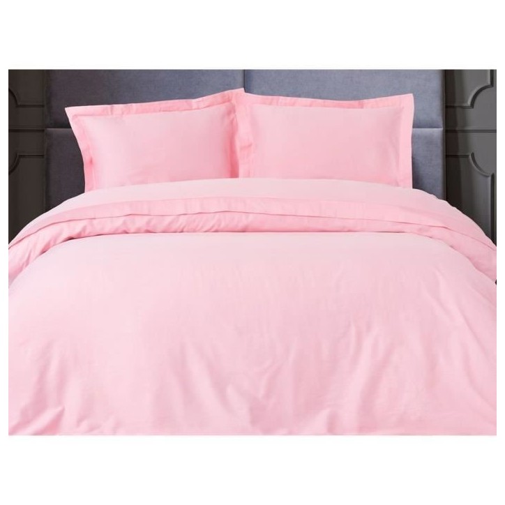 Parure de lit - 1 housse de couette 220 x 240 cm + 2 taies d'oreiller 60 x 60 cm - Satiné 100% coton - Rose