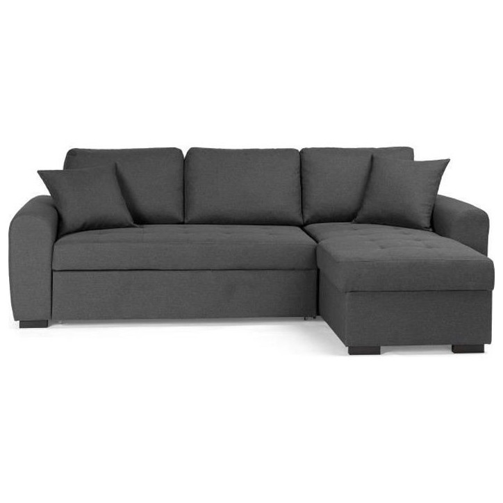 Canapé d'angle convertible réversible 4 places - Tissu gris - L 244 x P 151 x H 90 - HAMILTON - Fabriqué en Ukraine Canapé d'angle convertible réversible 4 places - Tissu gris - L 244 x P 151 x H 90 - HAMILTON - Fabriqué en Ukraine