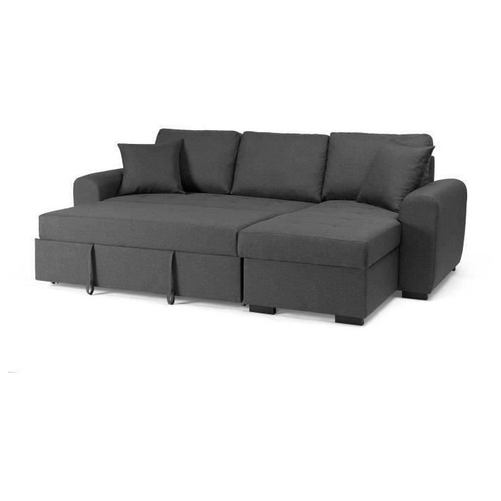 Canapé d'angle convertible réversible 4 places - Tissu gris - L 244 x P 151 x H 90 - HAMILTON - Fabriqué en Ukraine Canapé d'angle convertible réversible 4 places - Tissu gris - L 244 x P 151 x H 90 - HAMILTON - Fabriqué en Ukraine