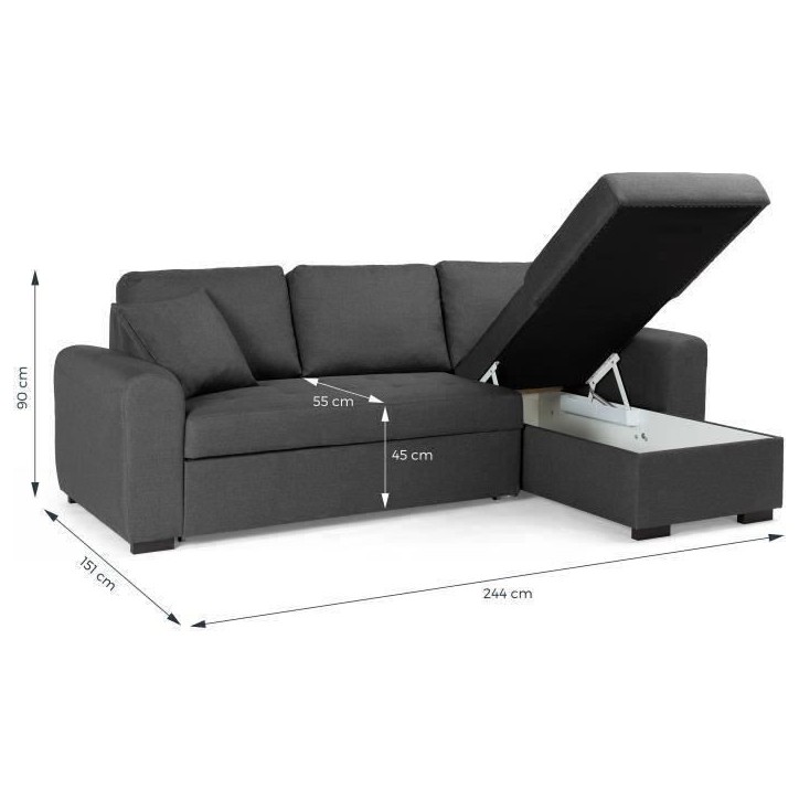 Canapé d'angle convertible réversible 4 places - Tissu gris - L 244 x P 151 x H 90 - HAMILTON - Fabriqué en Ukraine Canapé d'angle convertible réversible 4 places - Tissu gris - L 244 x P 151 x H 90 - HAMILTON - Fabriqué en Ukraine