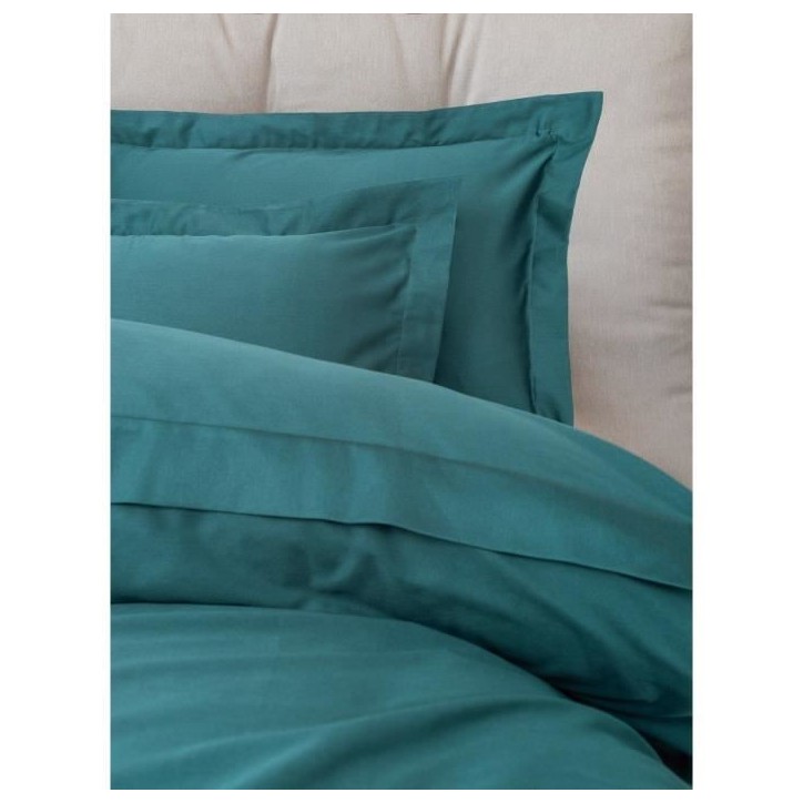 Parure de lit - 1 housse de couette 220 x 240 cm + 2 taies d'oreiller 60 x 60 cm - Satiné 100% coton - Bleu