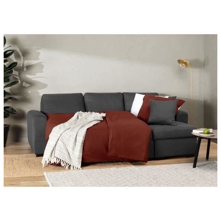 Canapé d'angle convertible réversible 4 places - Tissu gris - L 244 x P 151 x H 90 - HAMILTON - Fabriqué en Ukraine Canapé d'angle convertible réversible 4 places - Tissu gris - L 244 x P 151 x H 90 - HAMILTON - Fabriqué en Ukraine