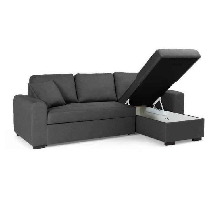 Canapé d'angle convertible réversible 4 places - Tissu gris - L 244 x P 151 x H 90 - HAMILTON - Fabriqué en Ukraine Canapé d'angle convertible réversible 4 places - Tissu gris - L 244 x P 151 x H 90 - HAMILTON - Fabriqué en Ukraine