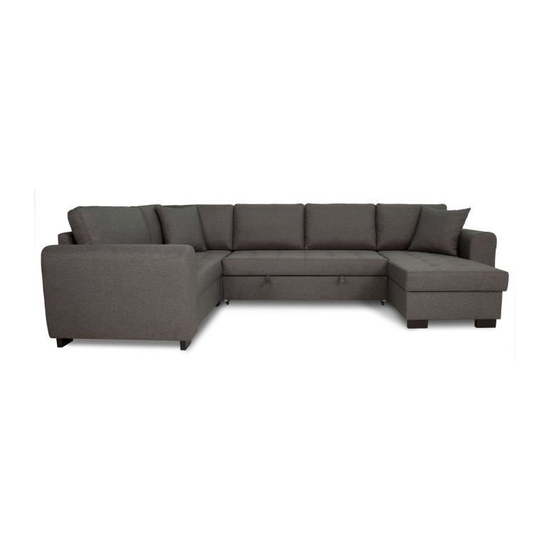 Canapé d'angle panoramique convertible réversible - Tissu Gris - L 3 Canapé d'angle panoramique convertible réversible - Tissu Gris - L 3