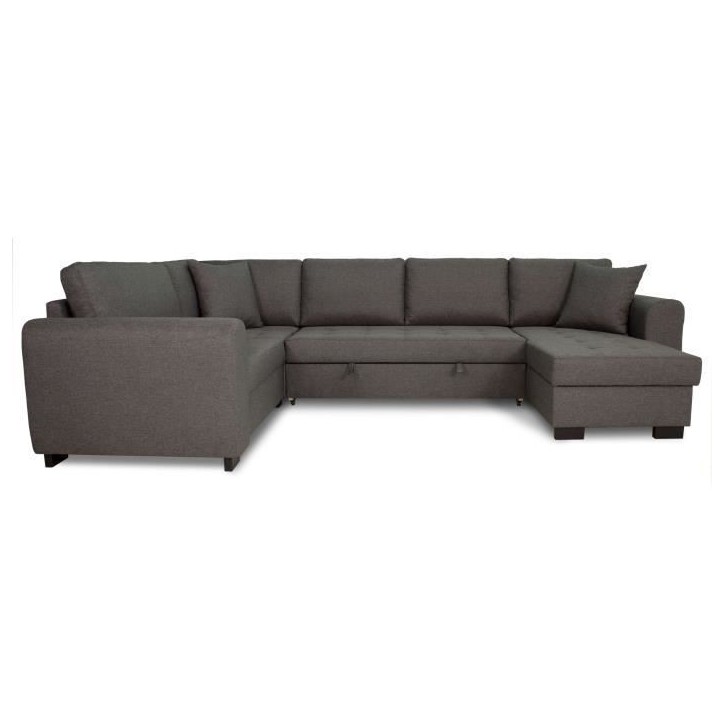 Canapé d'angle panoramique convertible réversible - Tissu Gris - L 313 x P 213 x H 90 cm - HAMILTON - Fabriqué en Ukraine Canapé d'angle panoramique convertible réversible - Tissu Gris - L 313 x P 213 x H 90 cm - HAMILTON - Fabriqué en Ukraine
