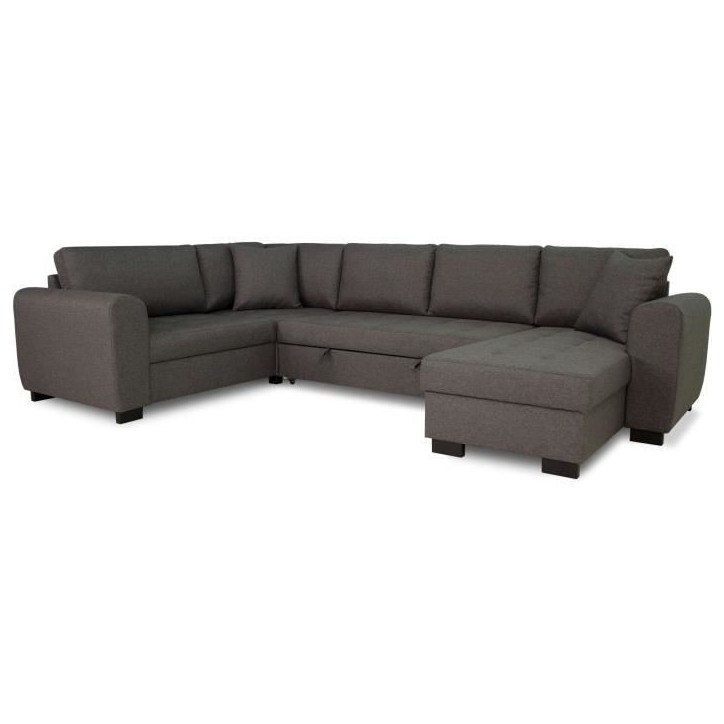 Canapé d'angle panoramique convertible réversible - Tissu Gris - L 313 x P 213 x H 90 cm - HAMILTON - Fabriqué en Ukraine Canapé d'angle panoramique convertible réversible - Tissu Gris - L 313 x P 213 x H 90 cm - HAMILTON - Fabriqué en Ukraine