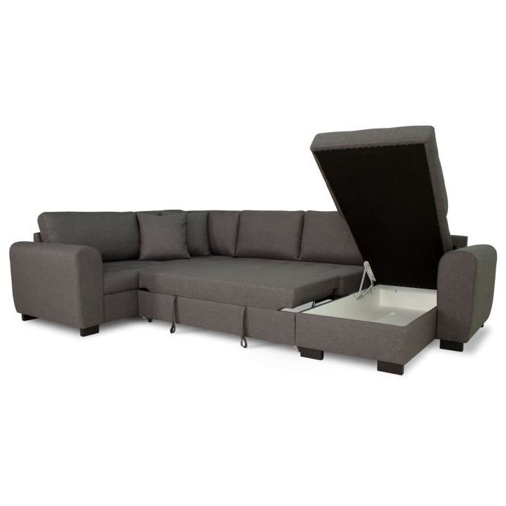 Canapé d'angle panoramique convertible réversible - Tissu Gris - L 313 x P 213 x H 90 cm - HAMILTON - Fabriqué en Ukraine Canapé d'angle panoramique convertible réversible - Tissu Gris - L 313 x P 213 x H 90 cm - HAMILTON - Fabriqué en Ukraine