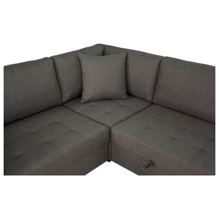 Canapé d'angle panoramique convertible réversible - Tissu Gris - L 313 x P 213 x H 90 cm - HAMILTON - Fabriqué en Ukraine Canapé d'angle panoramique convertible réversible - Tissu Gris - L 313 x P 213 x H 90 cm - HAMILTON - Fabriqué en Ukraine