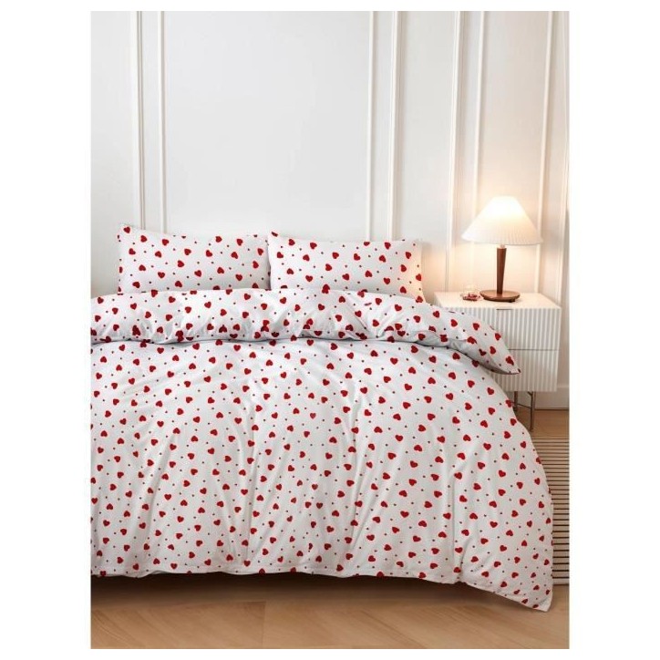 Parure de lit - 1 housse de couette 220 x 240 cm + 2 taies d'oreiller 60 x 60 cm - 50% coton, 50% polyester - Rouge