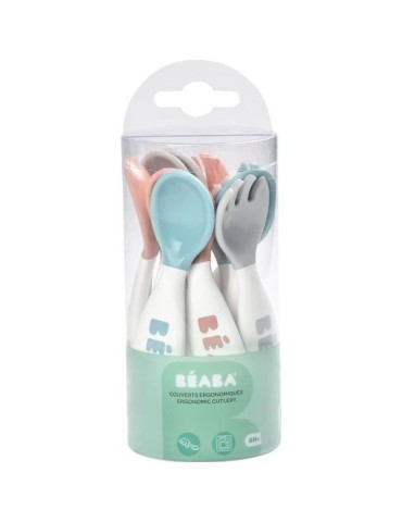 BEABA Set premiers couverts, ergonomiques, 6 cuilleres et 4 fourchettes, prise en main facile pour bébé, adaptés a tous