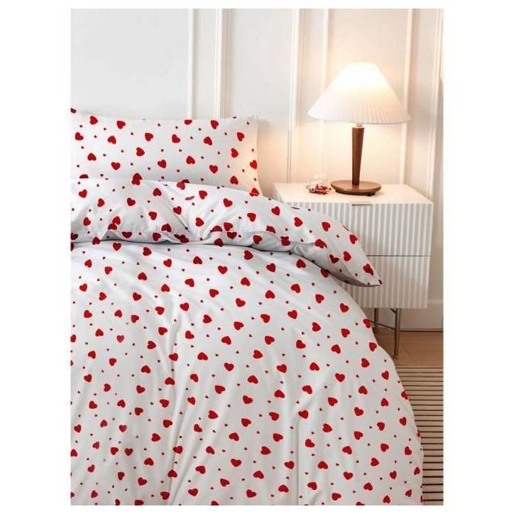 Parure de lit - 1 housse de couette 220 x 240 cm + 2 taies d'oreiller 60 x 60 cm - 50% coton, 50% polyester - Rouge