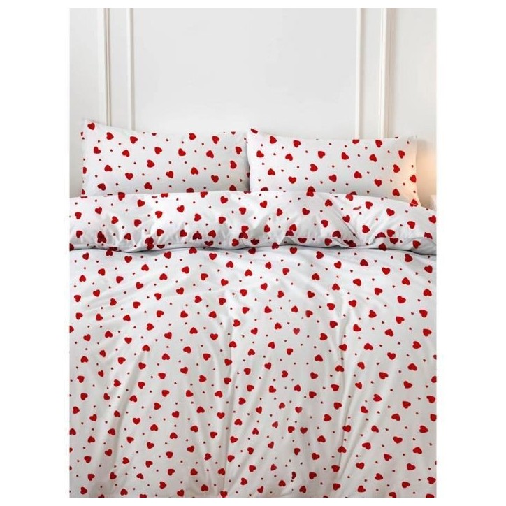 Parure de lit - 1 housse de couette 220 x 240 cm + 2 taies d'oreiller 60 x 60 cm - 50% coton, 50% polyester - Rouge