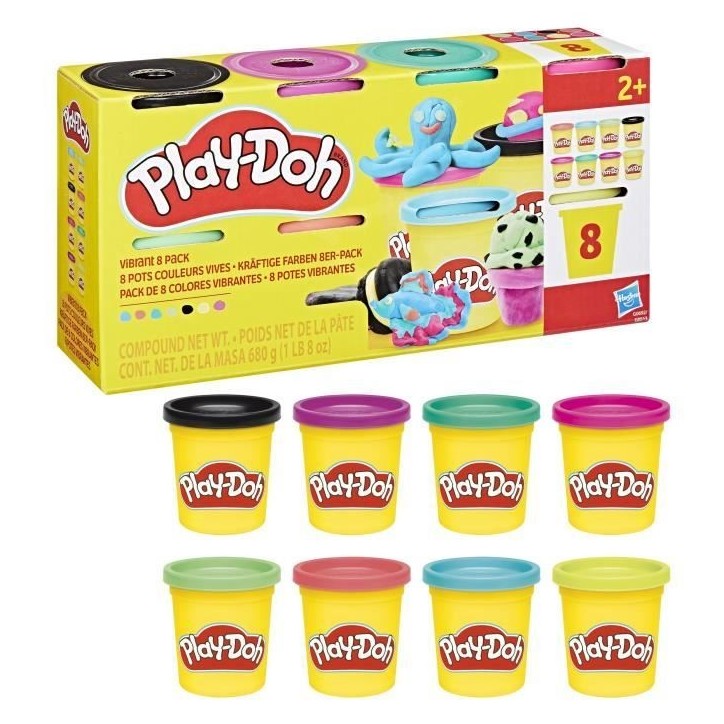 Play-Doh 8 pots couleurs vives, pots de pâte a modeler de 85 g