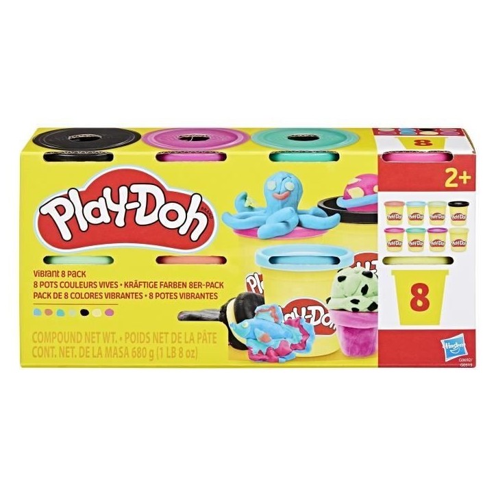 Play-Doh 8 pots couleurs vives, pots de pâte a modeler de 85 g