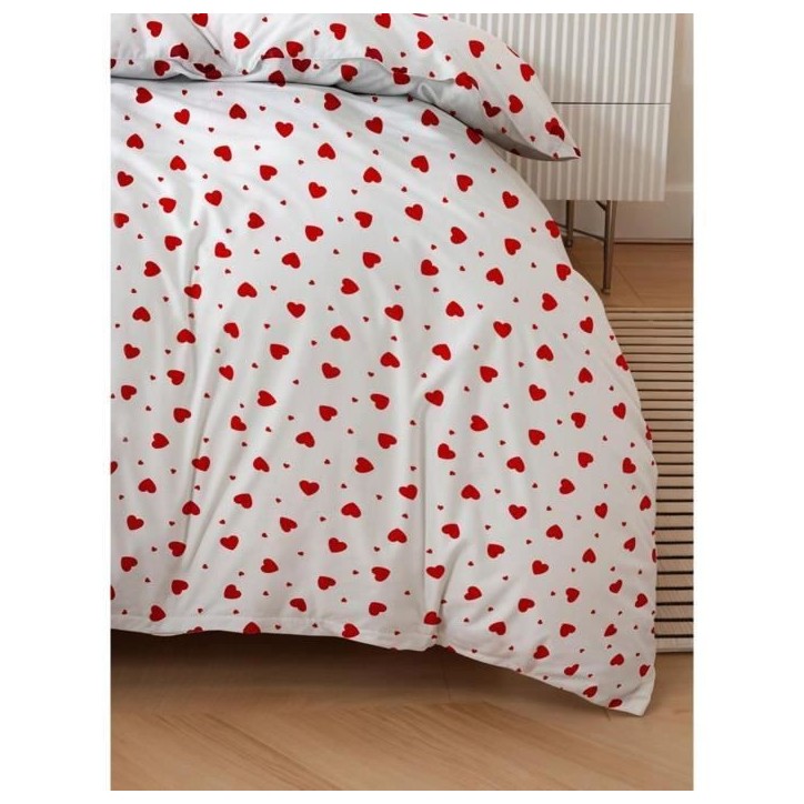 Parure de lit - 1 housse de couette 220 x 240 cm + 2 taies d'oreiller 60 x 60 cm - 50% coton, 50% polyester - Rouge