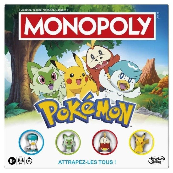 Monopoly Pokémon, jeu de société de plateau, 2 a 4 joueurs, jeux pour enfants et fans de Pokémon, env. 45 minutes, des 8 