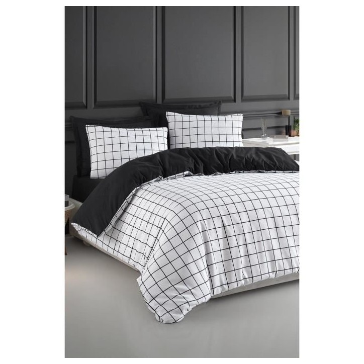 Parure de lit - 1 housse de couette 220 x 240 cm + 2 taies d'oreiller 60 x 60 cm - 65% coton, 35% polyester - Blanc