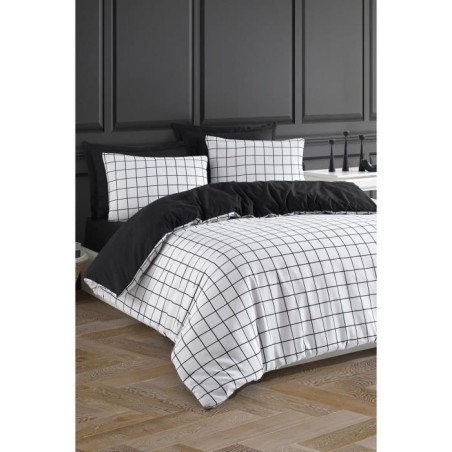 Parure de lit - 1 housse de couette 220 x 240 cm + 2 taies d'oreiller 60 x 60 cm - 65% coton, 35% polyester - Blanc