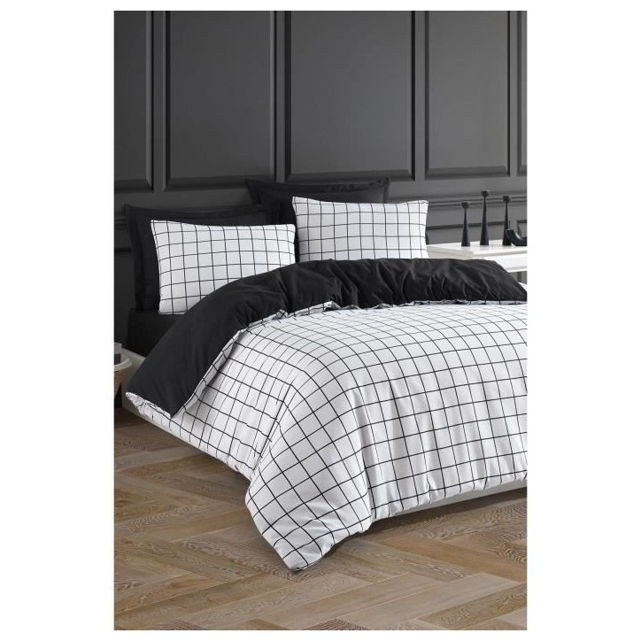 Parure de lit - 1 housse de couette 220 x 240 cm + 2 taies d'oreiller 60 x 60 cm - 65% coton, 35% polyester - Blanc