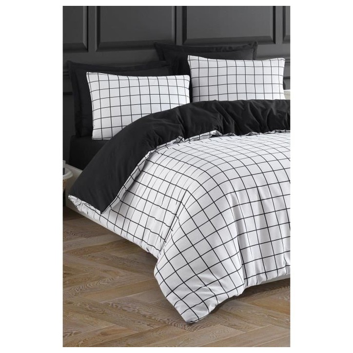 Parure de lit - 1 housse de couette 220 x 240 cm + 2 taies d'oreiller 60 x 60 cm - 65% coton, 35% polyester - Blanc