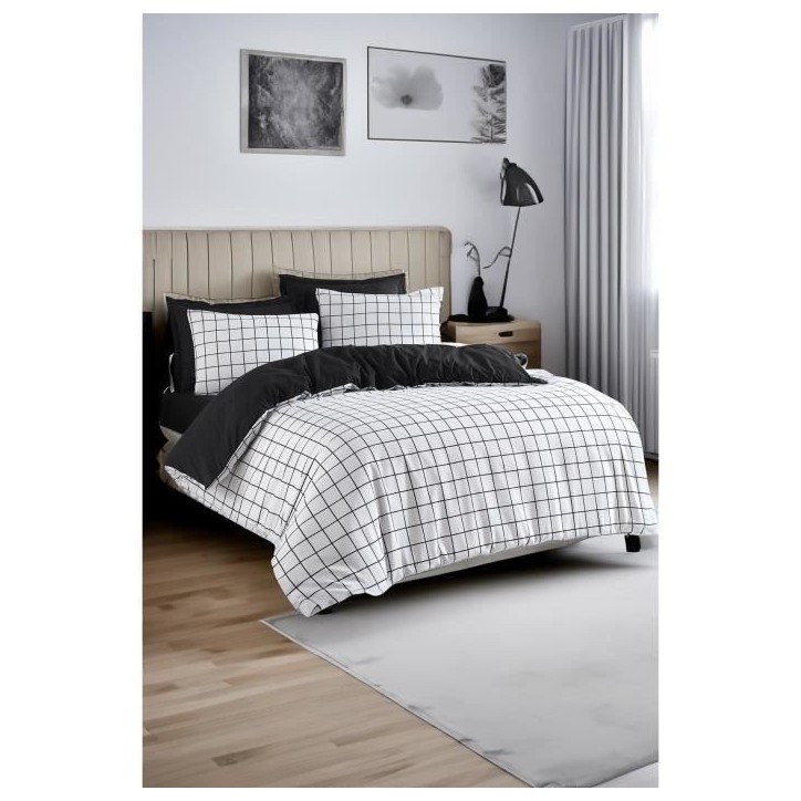 Parure de lit - 1 housse de couette 220 x 240 cm + 2 taies d'oreiller 60 x 60 cm - 65% coton, 35% polyester - Blanc