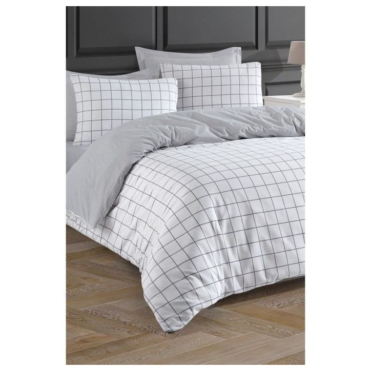 Parure de lit - 1 housse de couette 220 x 240 cm + 2 taies d'oreiller 60 x 60 cm - 65% coton, 35% polyester - Gris