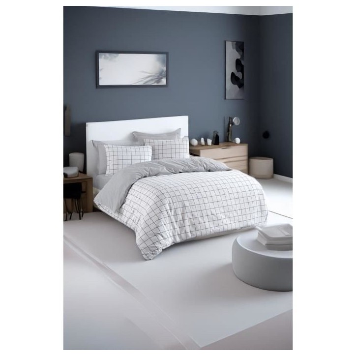 Parure de lit - 1 housse de couette 220 x 240 cm + 2 taies d'oreiller 60 x 60 cm - 65% coton, 35% polyester - Gris