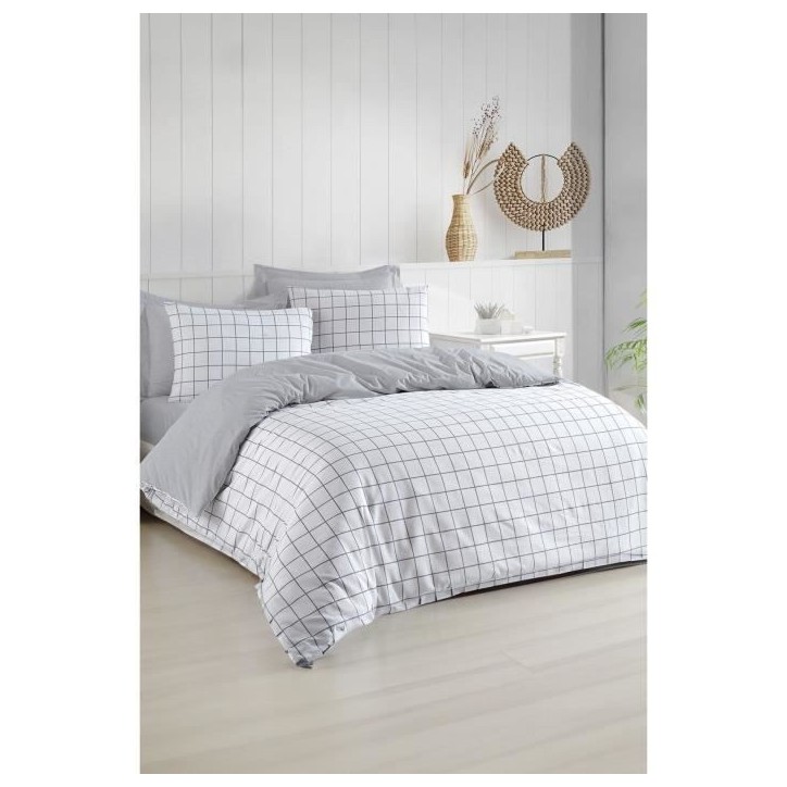 Parure de lit - 1 housse de couette 220 x 240 cm + 2 taies d'oreiller 60 x 60 cm - 65% coton, 35% polyester - Gris